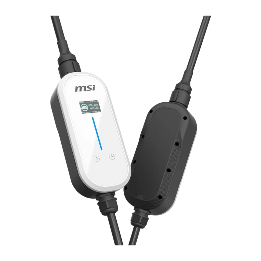Carregador para Carro Elétrico e Híbridos Plug-in MSI EVSE EZgo 3.6kW 16A Portable Charger White, vista traseira: painel