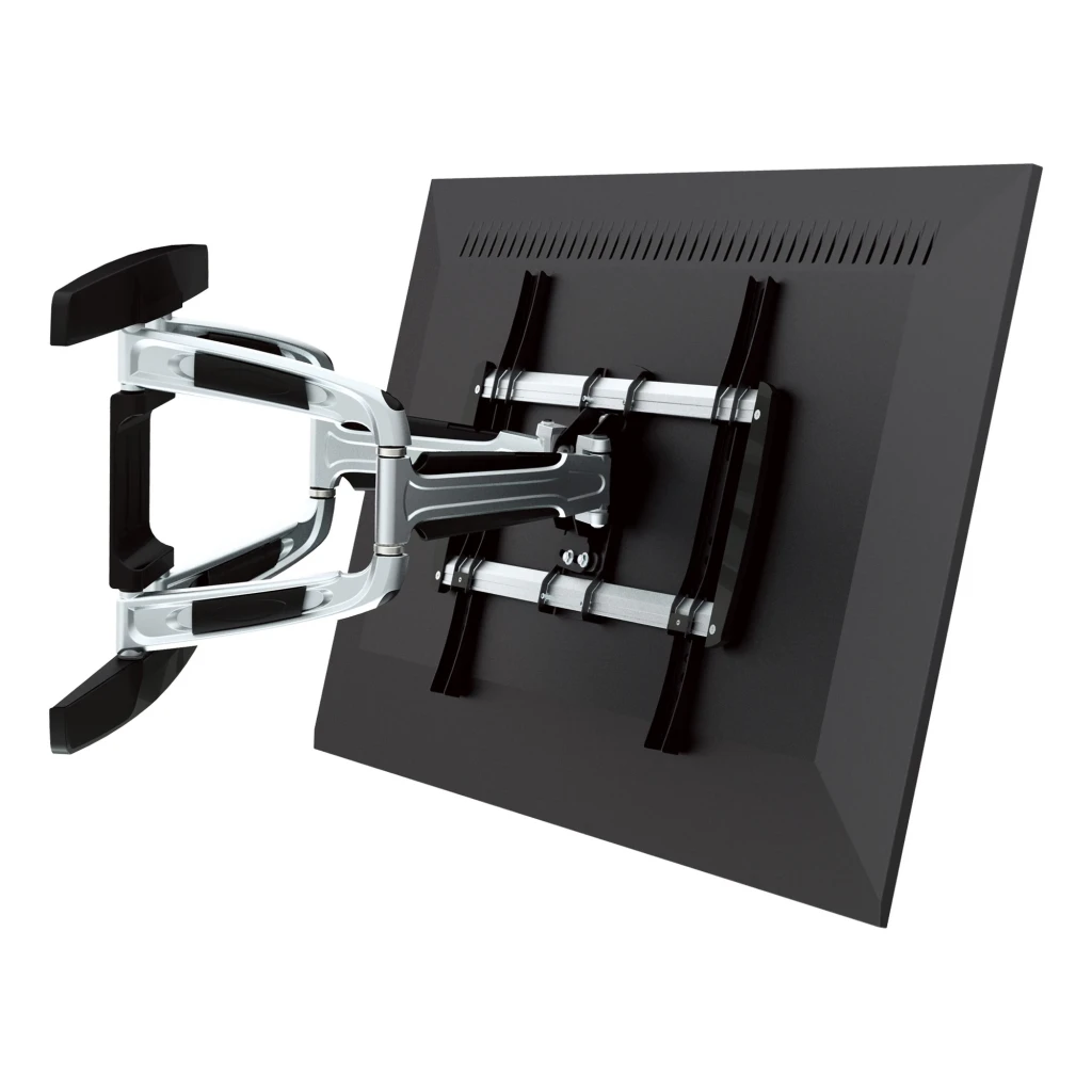 Support TV Equip Noir Mural Articulé 32 pouces-55 pouces 650314, en utilisation: bras articulé déployé fixé à l'arrière d'un
