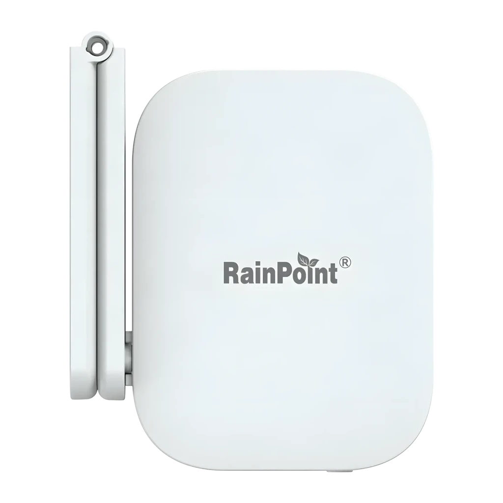 Gateway WiFi RainPoint USB Tipo C 5V 1A Blanco HWG023WBRF, vista frontal: cuerpo compacto redondeado con logo y antena
