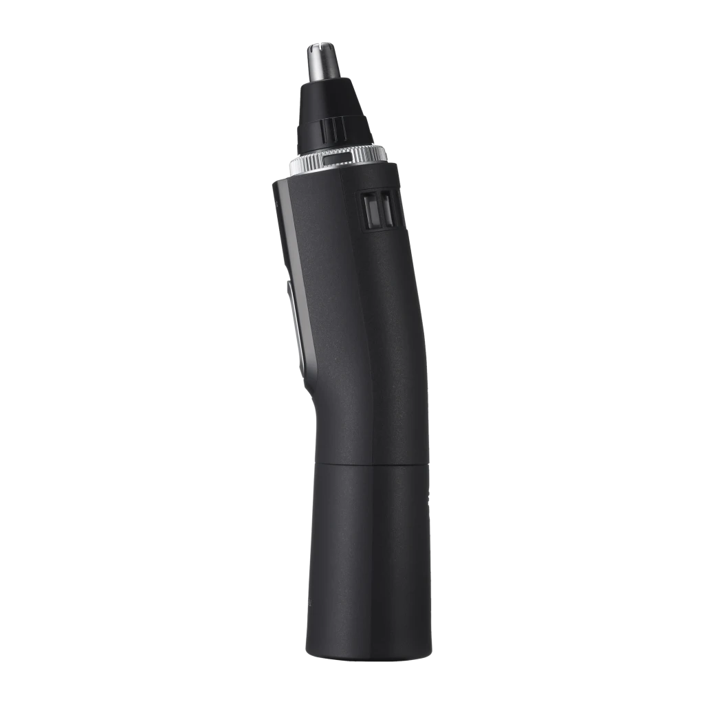 Cortapelos nariz y orejas Panasonic Acero inoxidable Lavable Negro ER-GN300, detalle lateral: cabezal metálico plateado