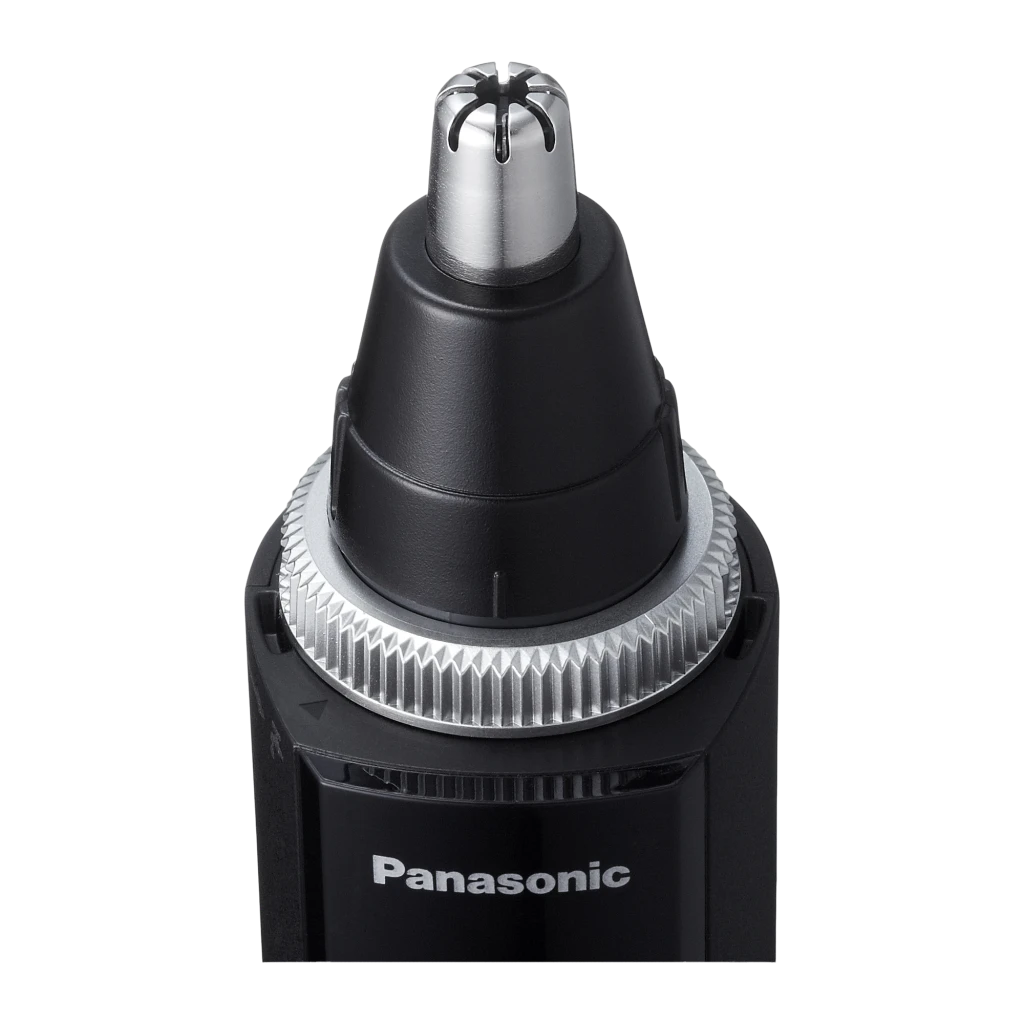 Cortapelos nariz y orejas Panasonic Acero inoxidable Lavable Negro ER-GN300, detalle: cabezal de corte inoxidable y rueda