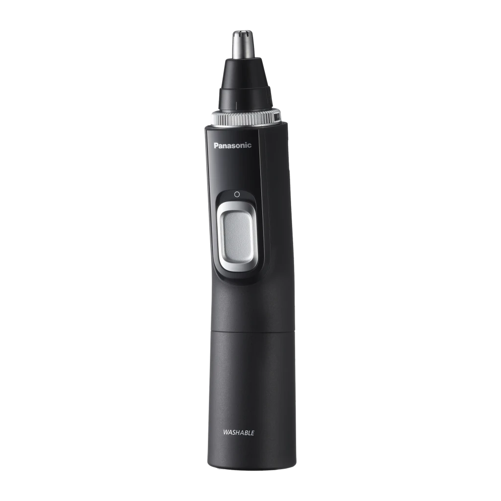 Cortapelos nariz y orejas Panasonic Acero inoxidable Lavable Negro ER-GN300, detalle: cabezal cónico, rueda ajuste plateada