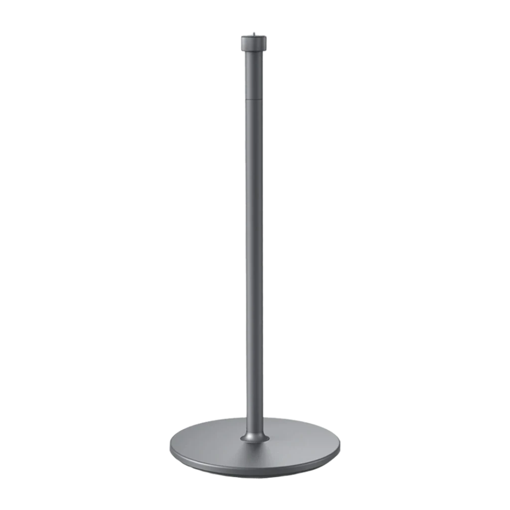 Soporte de suelo JMGO Floor Stand P062 Gris Ángulo ajustable, vista frontal: poste cilíndrico gris con base circular ancha