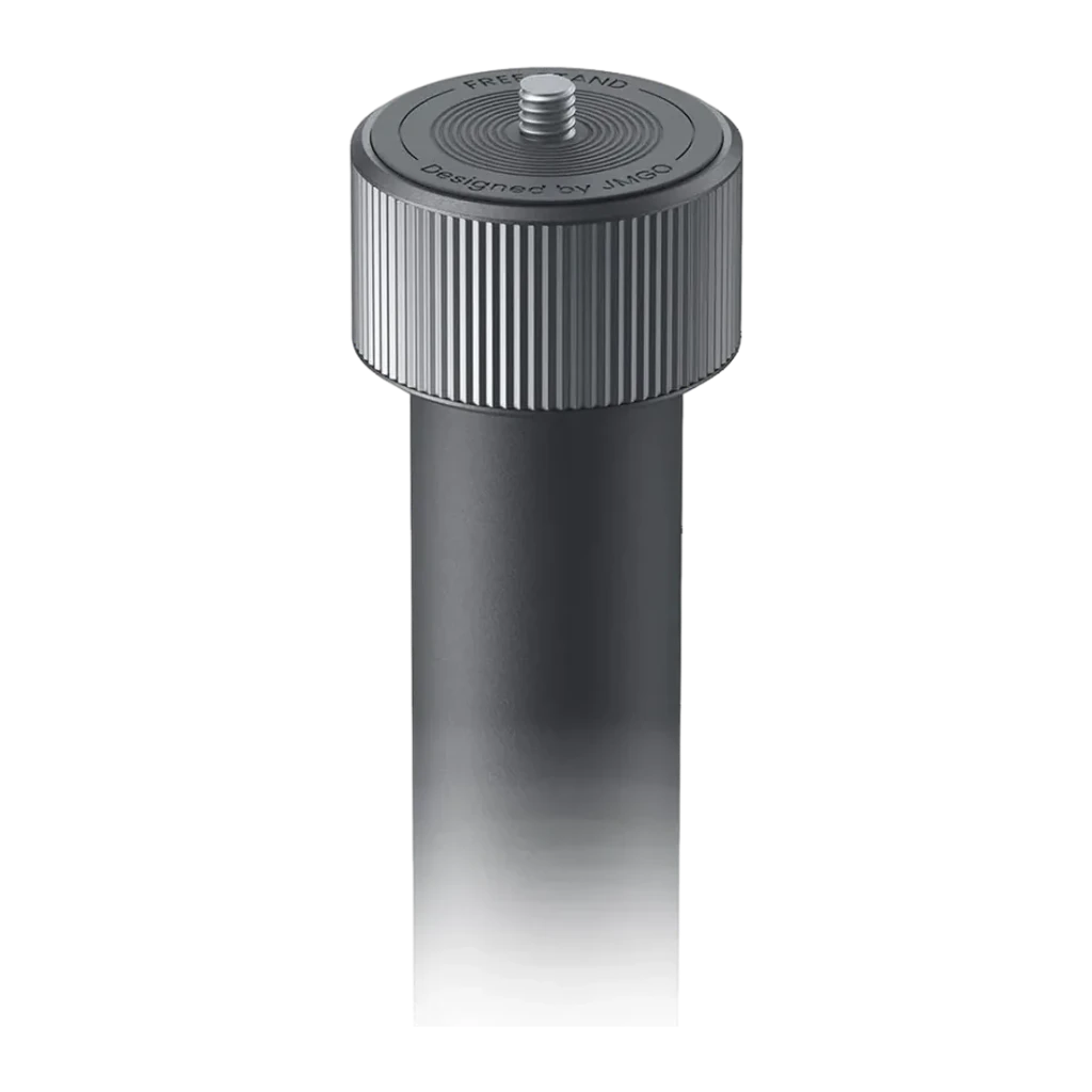 Soporte de suelo JMGO Floor Stand P062 Gris Ángulo ajustable, detalle: cabezal estriado con tornillo central y texto