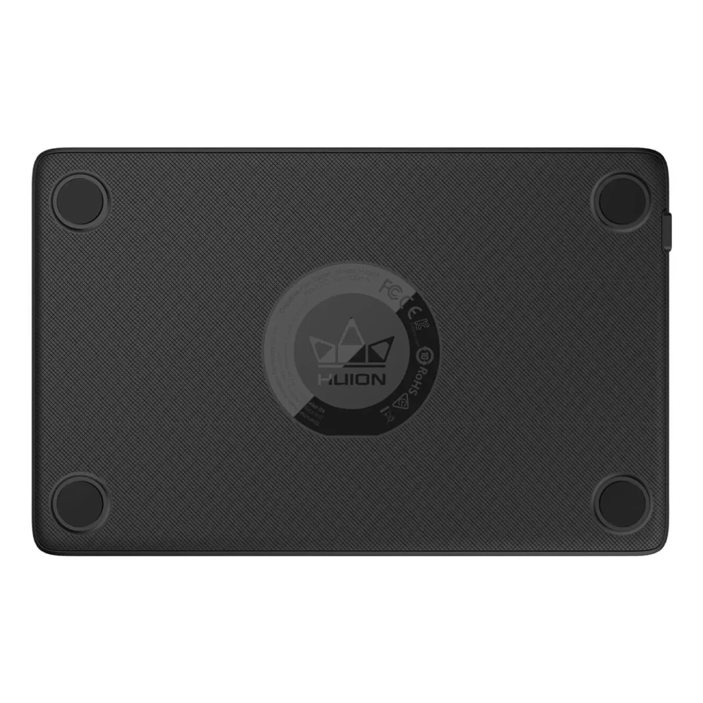 Tablet gráfica Huion Inspiroy H420X Preto 5080 LPI 8192 níveis, vista traseira: textura quadriculada, 4 pés antiderrapantes