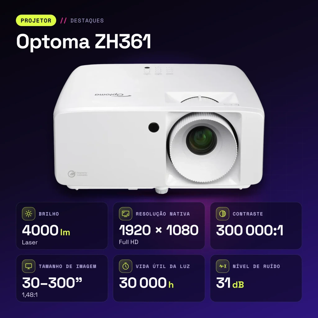 Projetor Optoma Laser 1080p 4000 Lúmens ANSI DLP Branco ZH361 - características