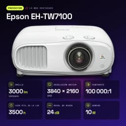 Proyector Epson 4K UHD 3840x2160 3000 Lúmenes ANSI 3LCD Blanco EH-TW7100 - características