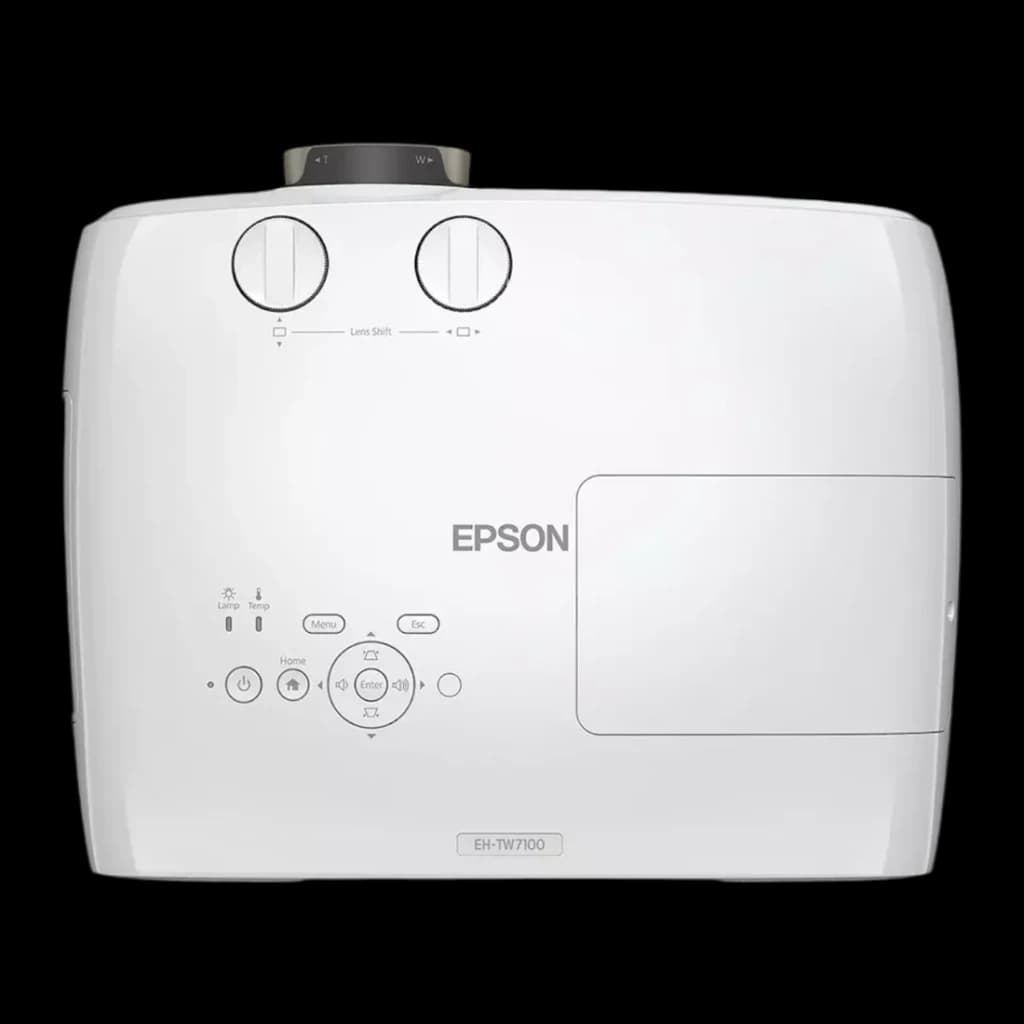 Proyector Epson 4K UHD 3840x2160 3000 Lúmenes ANSI 3LCD Blanco EH-TW7100, detalle vista superior: mandos, Lens Shift y zoom