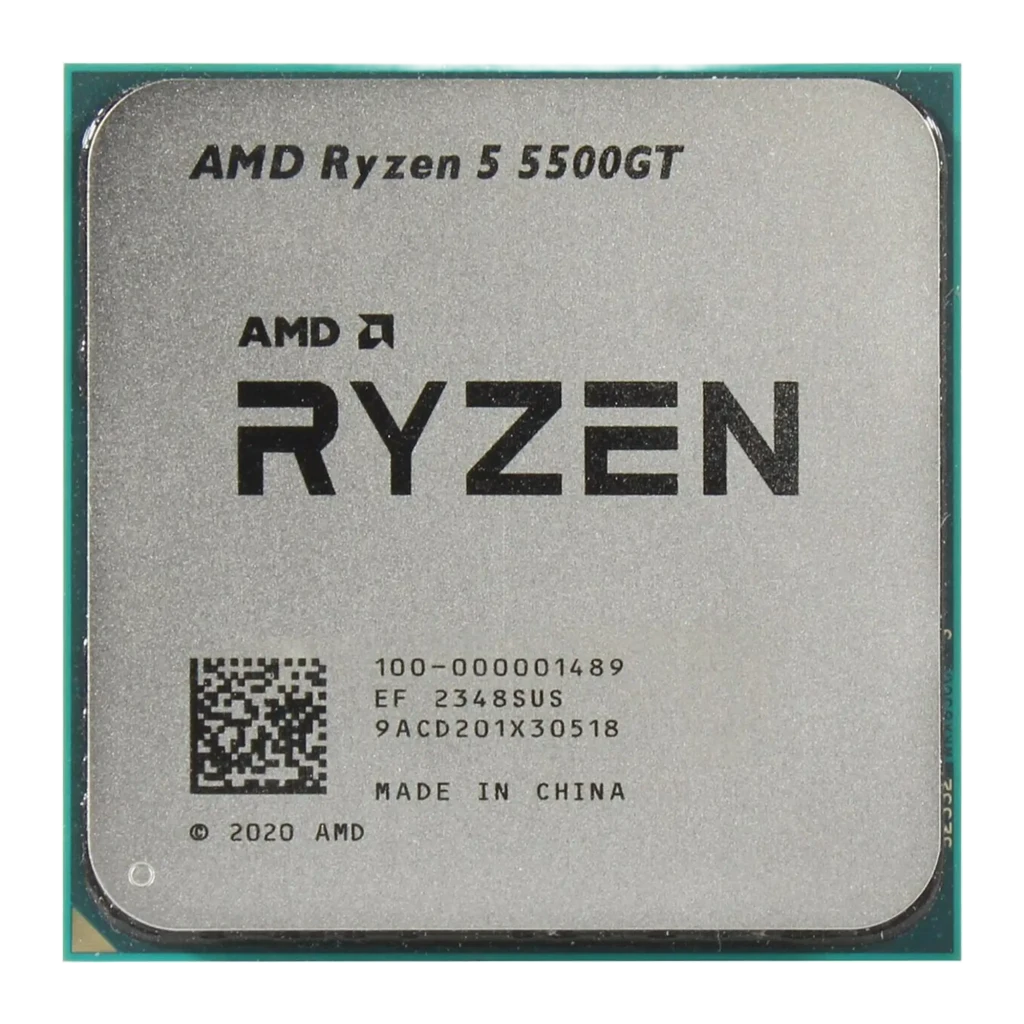 AMD Ryzen 5 5500GT 6 Núcleos AM4 Tray, vista frontal: IHS metálico com logo Ryzen, código QR e número de série