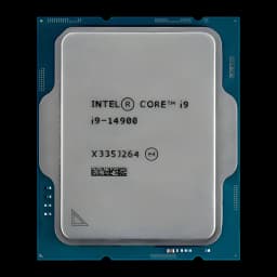 Intel Core i9-14900 Tray 24 Núcleos LGA1700, vista frontal: IHS plateado con serigrafía i9-14900 sobre PCB azul turquesa