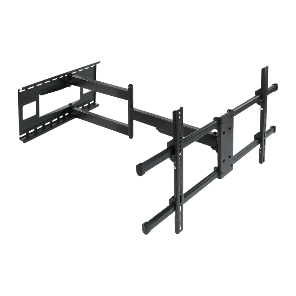 Support TV TooQ Noir Mural Pivotant 180° 43 pouces-80 pouces LP4380XL-B, vue de face: bras articulés déployés et platine