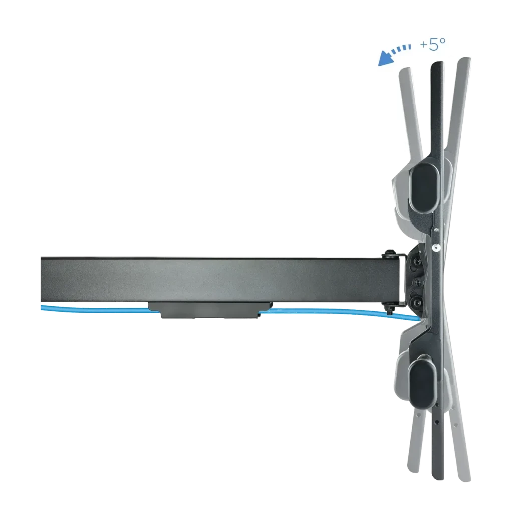 Support TV TooQ Noir Mural Pivotant 180° 43 pouces-80 pouces LP4380XL-B, détail latéral: inclinaison +5° et bras extensible