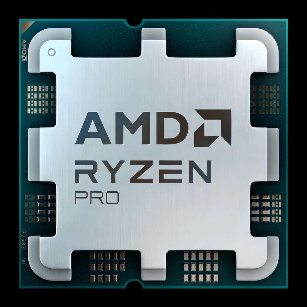 AMD Ryzen 7 PRO 7745 8 Núcleos AM5 Caixa, detalhe: IHS metálico com logótipo AMD Ryzen PRO gravado e contactos dourados
