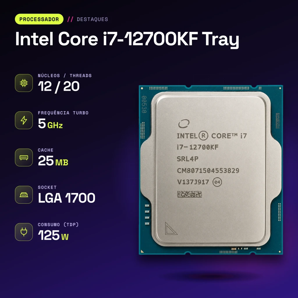Intel Core i7-12700KF Tray 12 Cœurs LGA1700 - caractéristiques