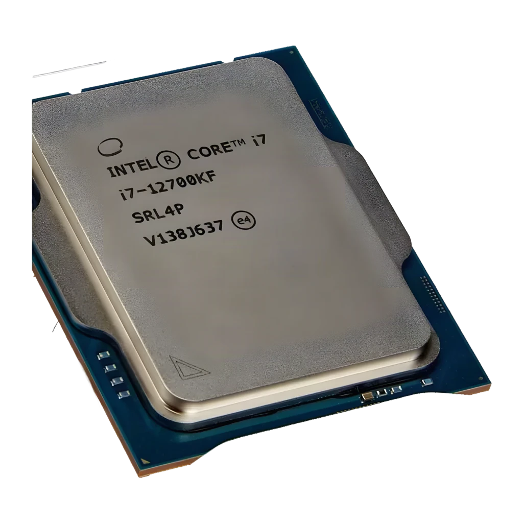Intel Core i7-12700KF Tray 12 Cœurs LGA1700, détail: IHS métallique gravé i7-12700KF SRL4P et substrat bleu LGA1700