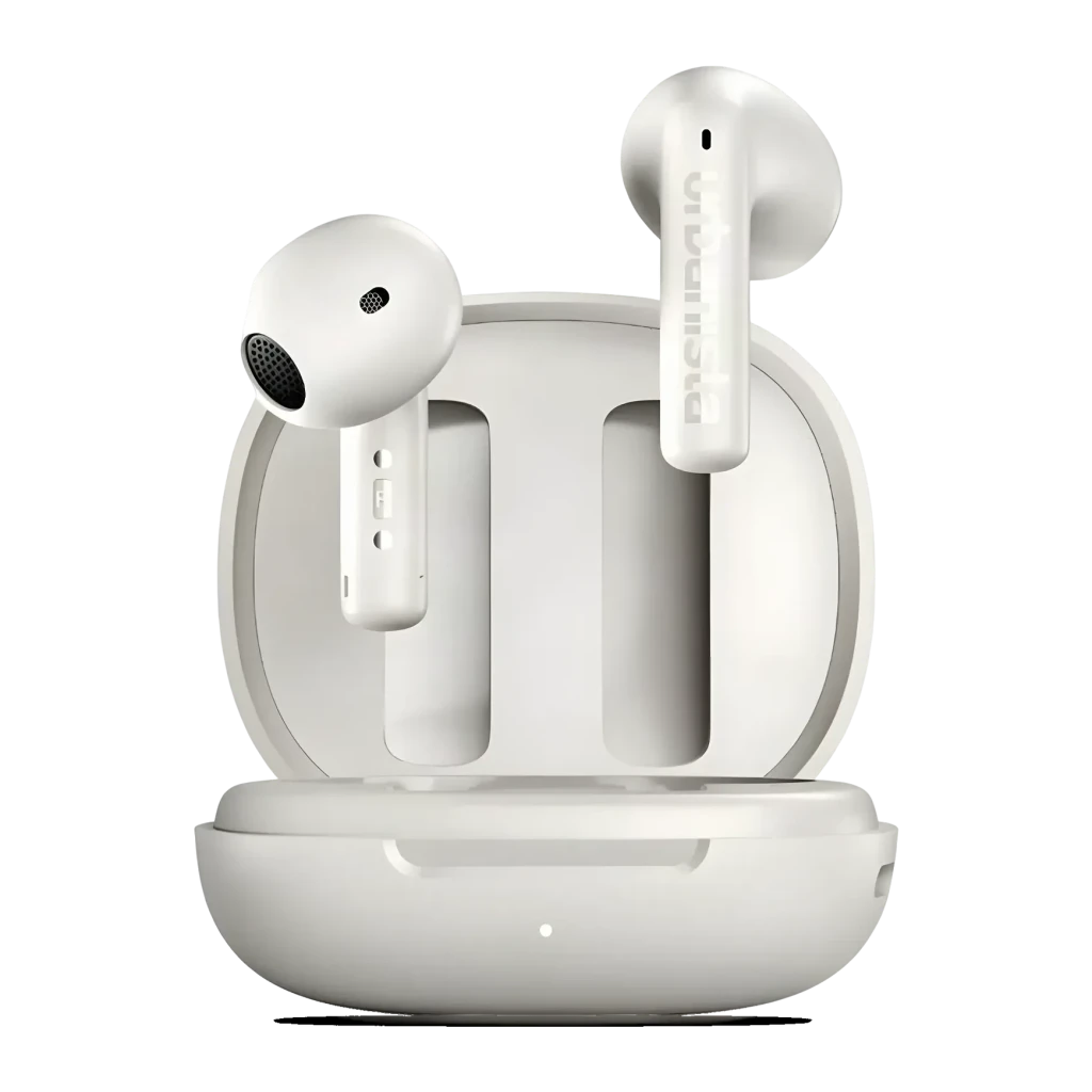 Auriculares Urbanista Santa Monica True Wireless Cancelación de Ruido TWS Blanco, vista frontal: ambos earbuds en estuche