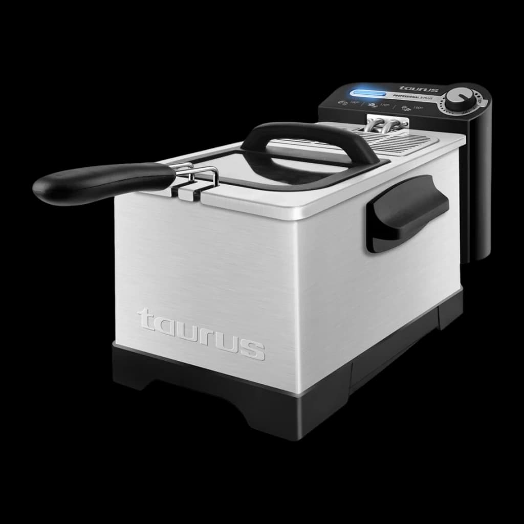 Fritadeira Taurus Professional 3 Plus 3L 2100W Aço Inoxidável, vista frontal: corpo escovado, pega preta e painel