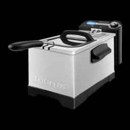 Friteuse Taurus Professional 3 Plus 3L 2100W Acier Inoxydable, vue de face: corps brossé, poignée noire et panneau