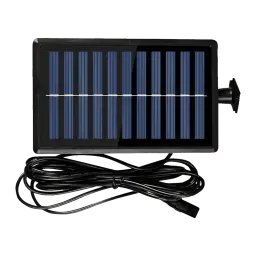 Lampe solaire SUPERFIRE Noir 6W 120 LEDs 3m Portée FF10-B, détail: panneau solaire bleu avec cadre noir et long câble enroulé