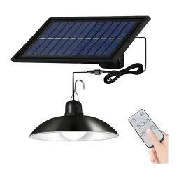 Lampe solaire SUPERFIRE Noir 6W 120 LEDs 3m Portée FF10-B, détail: panneau solaire, luminaire suspendu avec crochet