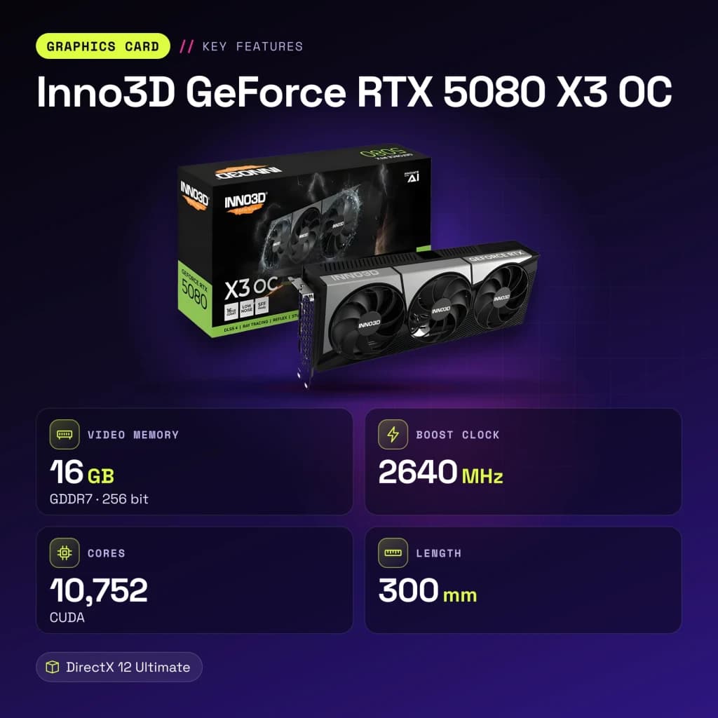 Inno3D GeForce RTX 5080 X3 OC 16GB GDDR7 Negro - características