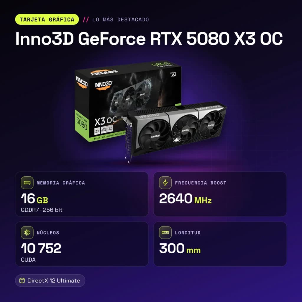 Inno3D GeForce RTX 5080 X3 OC 16GB GDDR7 Negro - características