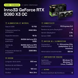 Inno3D GeForce RTX 5080 X3 OC 16GB GDDR7 Negro - características