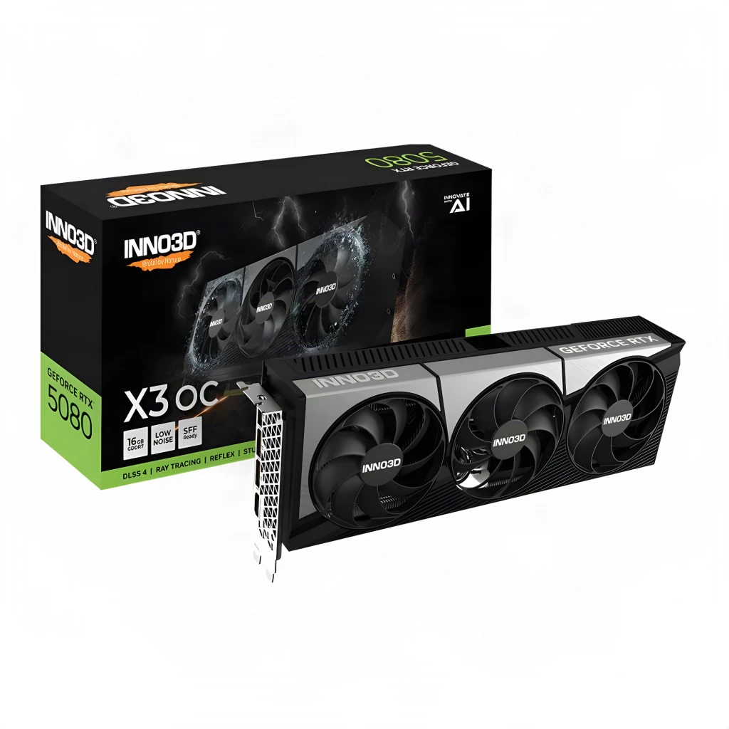 Inno3D GeForce RTX 5080 X3 OC 16GB GDDR7 Negro, contenido de la caja: tarjeta gráfica con triple ventilador y caja