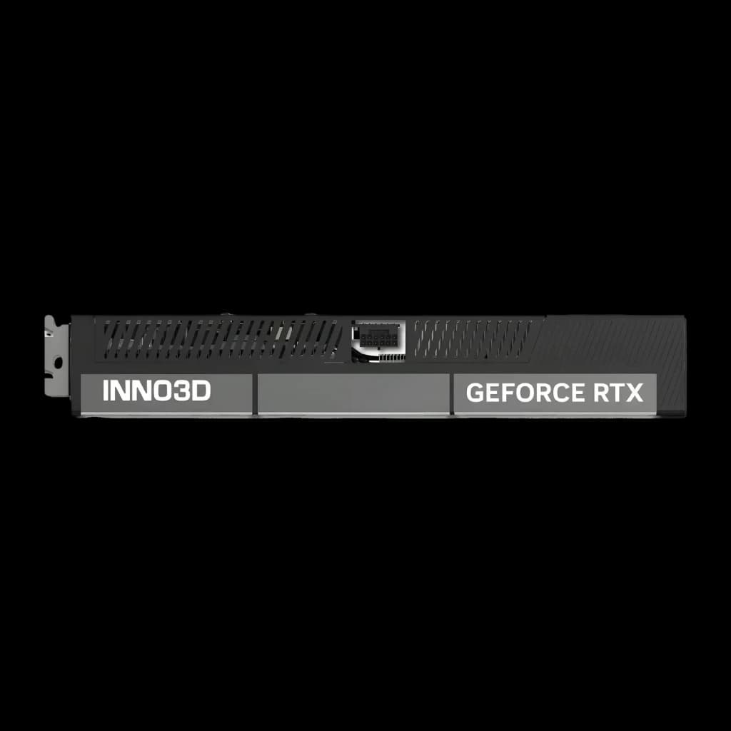Inno3D GeForce RTX 5080 X3 OC 16GB GDDR7 Negro, detalle lateral: backplate con logos INNO3D y GEFORCE RTX y conector