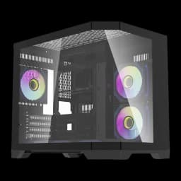 Caixa PC Darkflash FT418 Mini Tower 3 Painéis Vidro Temperado M-ATX/ITX 6 Ventoinhas ARGB Preto, vista frontal: painéis