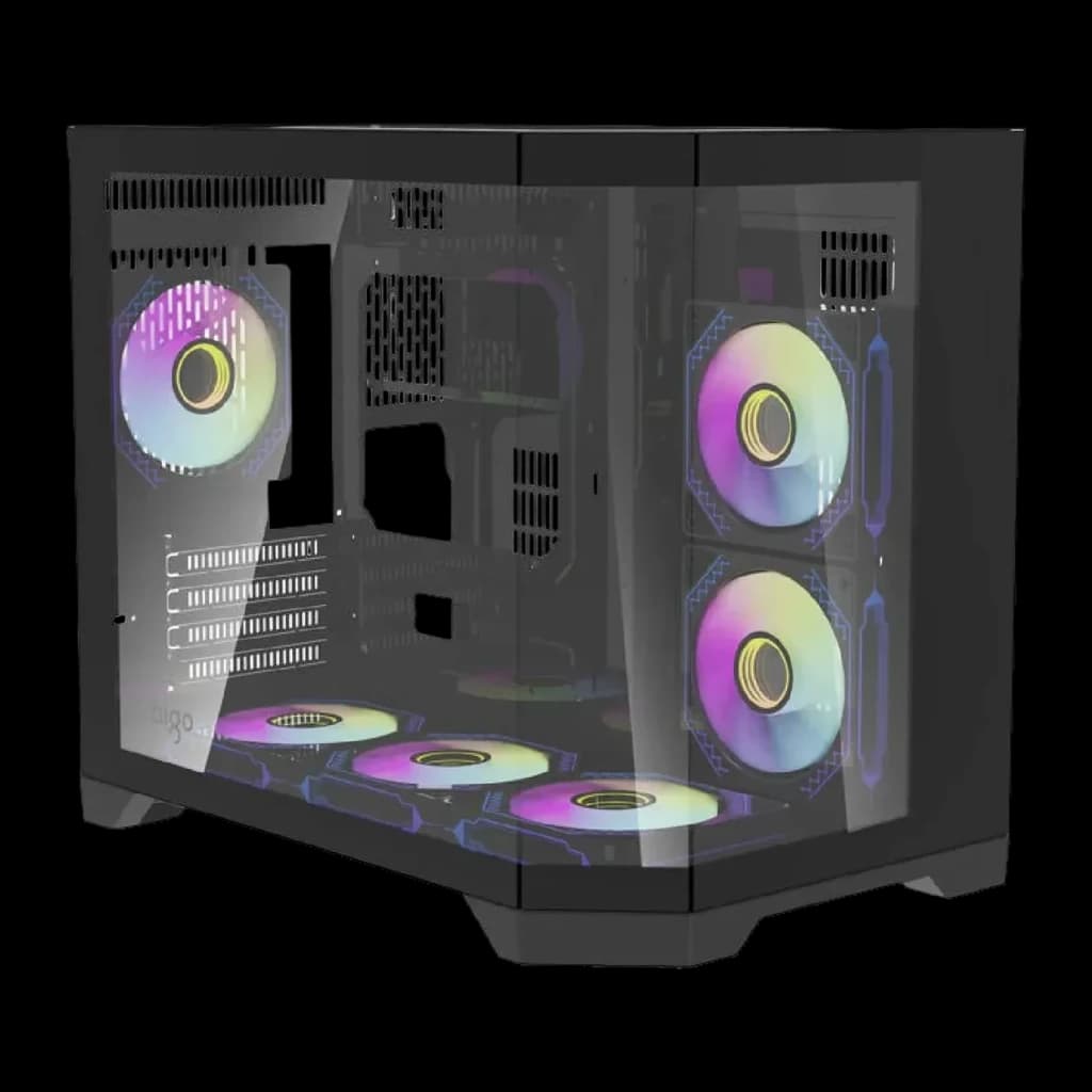 Caixa PC Darkflash FT418 Mini Tower 3 Painéis Vidro Temperado M-ATX/ITX 6 Ventoinhas ARGB Preto, detalhe: vista angular