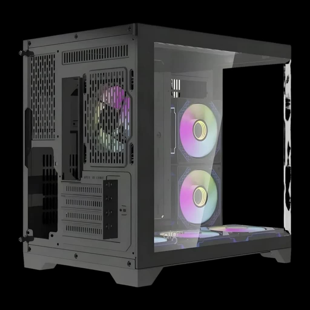 Caixa PC Darkflash FT418 Mini Tower 3 Painéis Vidro Temperado M-ATX/ITX 6 Ventoinhas ARGB Preto, vista traseira: painel