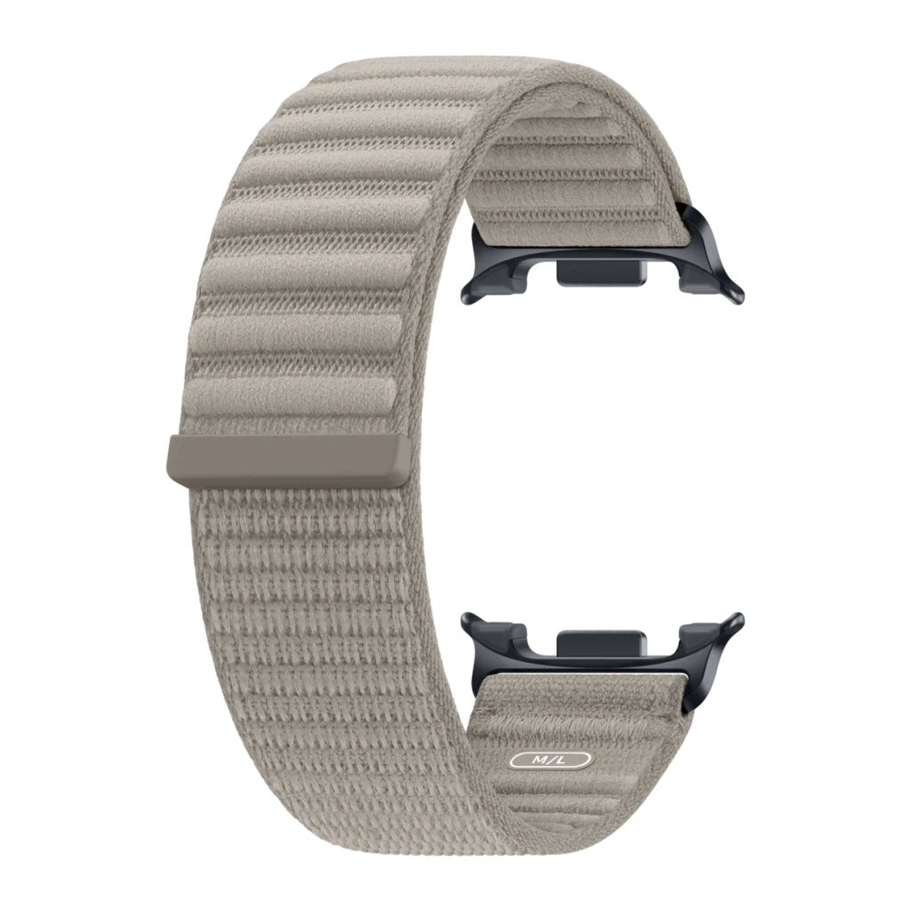 Correa smartwatch Samsung Fabric Band M/L Galaxy Watch 8/9 Beige Tela, vista frontal: textura acanalada, hebilla