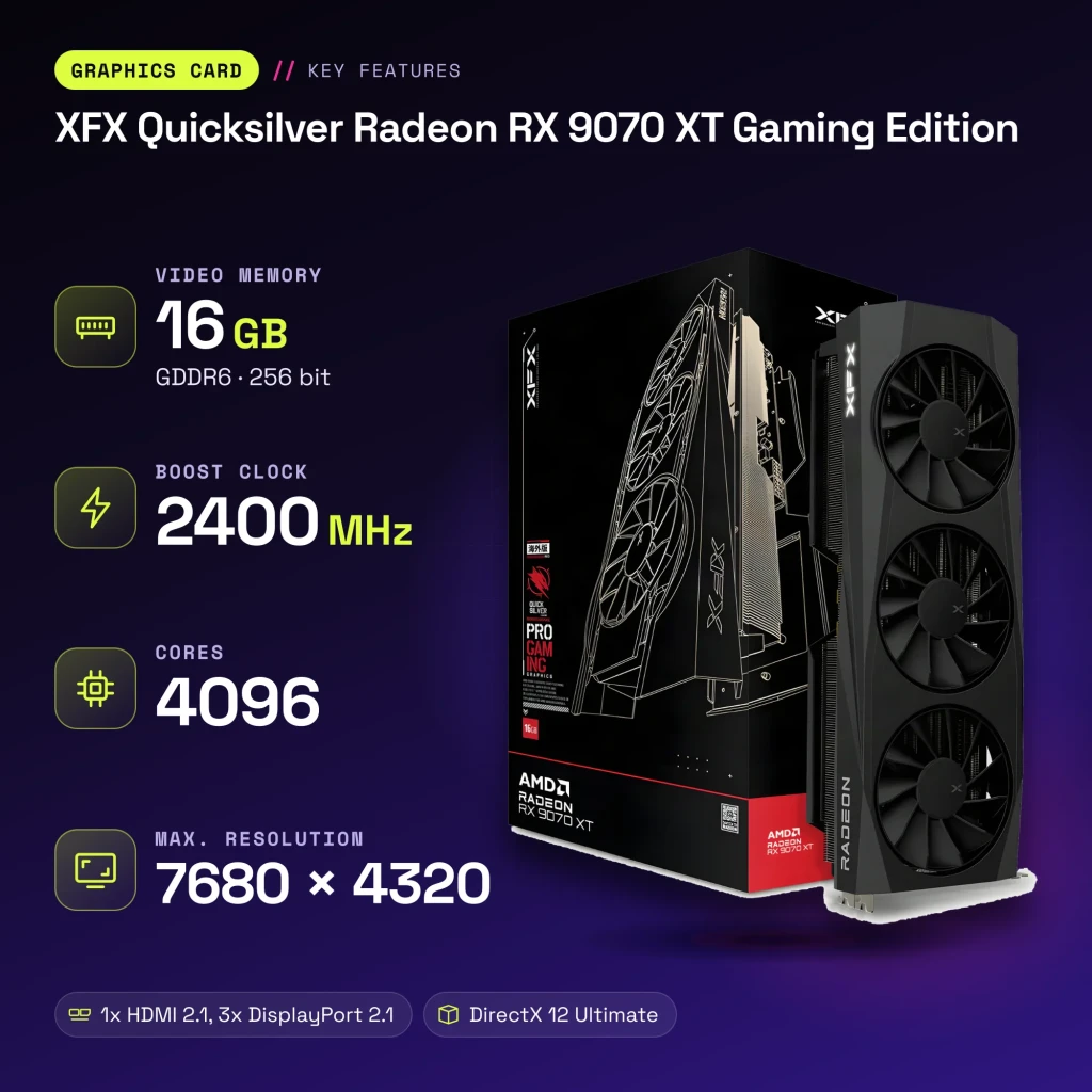 XFX Quicksilver Radeon RX 9070 XT Gaming Edition 16GB GDDR6 Preto - características