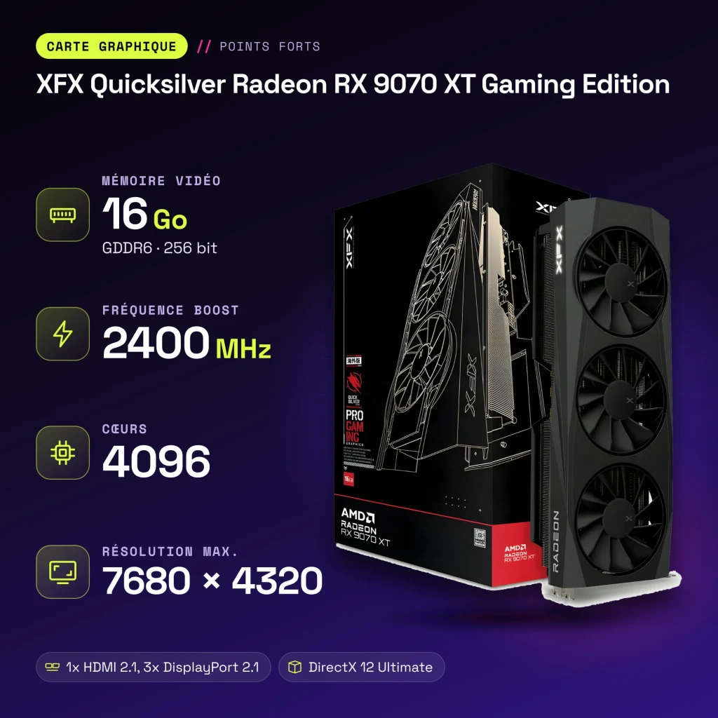 XFX Quicksilver Radeon RX 9070 XT Gaming Edition 16GB GDDR6 Preto - características