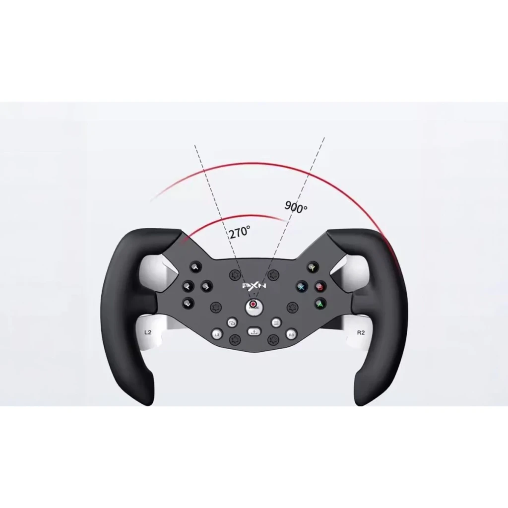 Aro de Volante PXN 270mm PC/PS4/Xbox One/Xbox Series X|S 270°/900° Preto W-V10F, frontal: diagrama de ângulos de rotação
