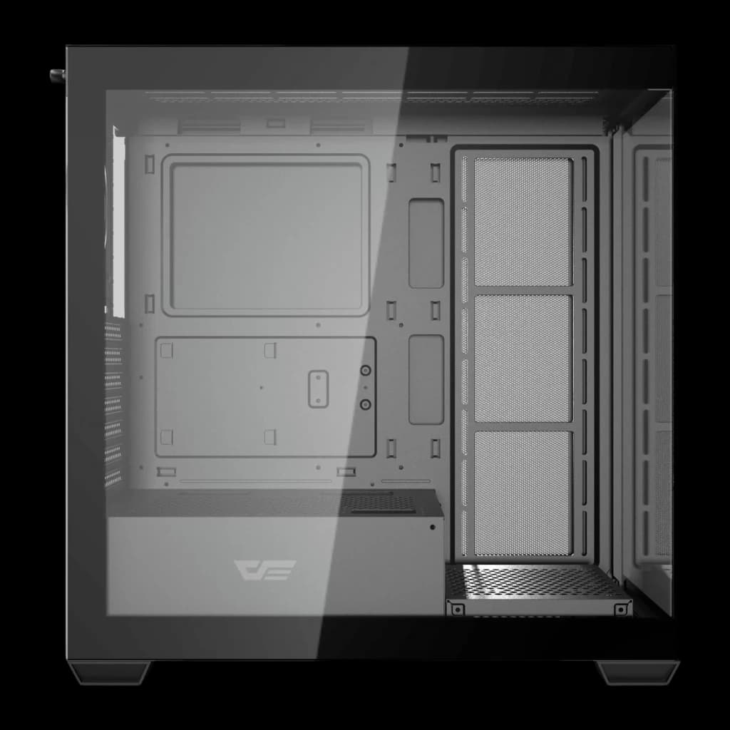 Caixa PC Darkflash Cristal Panorâmico 270° ATX 360mm Preto DS900W, detalhe: interior vazio com painel lateral de vidro