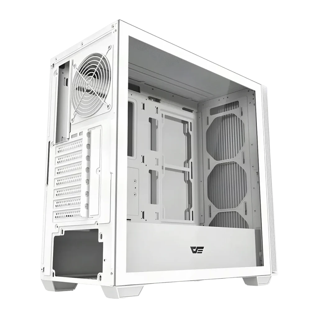 Boîtier PC Darkflash Verre Trempé ATX 360mm Sans Ventilateurs Blanc DS900WS, vue arrière: panneau arrière avec ventilateur