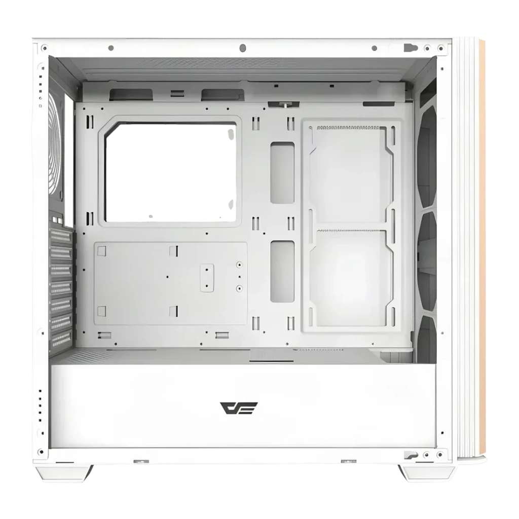 Boîtier PC Darkflash Verre Trempé ATX 360mm Sans Ventilateurs Blanc DS900WS, détail: intérieur blanc avec plateau carte