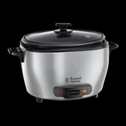 Cuiseur à riz Russell Hobbs Maxicook 5L 1000W Noir/Acier Inoxydable 23570-56, vue de face: corps inox, couvercle en verre