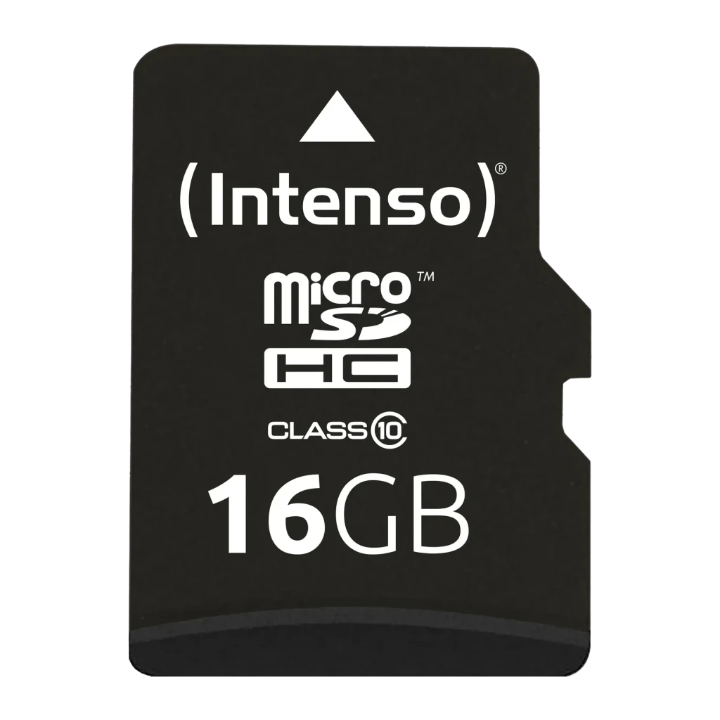 Tarjeta Intenso MicroSDHC Class 10 con Adaptador SD 16GB Negro, detalle: cara frontal negra con logo Intenso, icono
