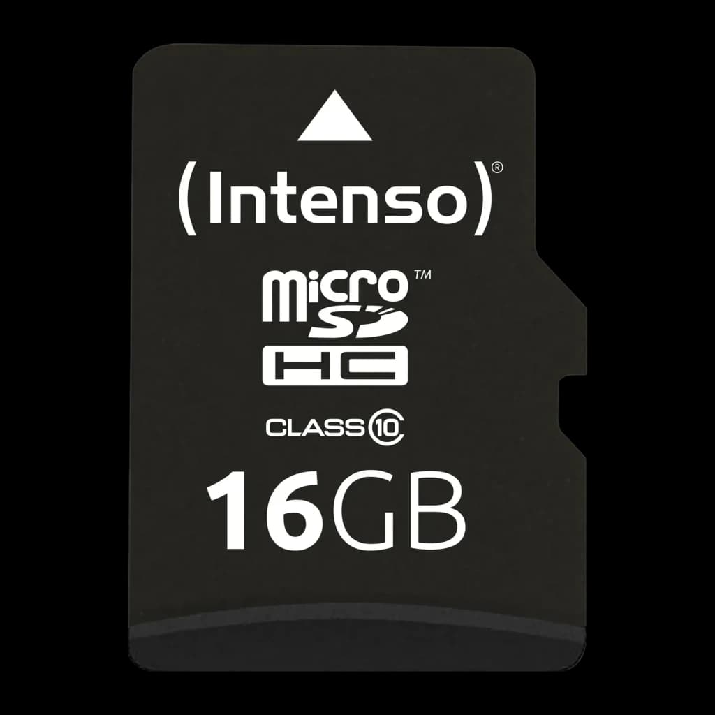 Tarjeta Intenso MicroSDHC Class 10 con Adaptador SD 16GB Negro, detalle: cara frontal negra con logo Intenso, icono