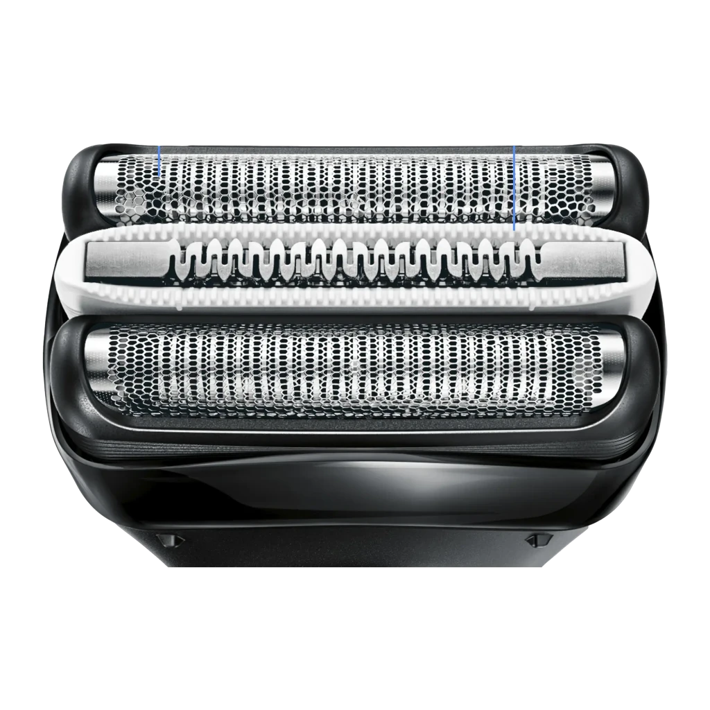 Máquina de Barbear Braun Series 3 3040 Seco e Molhado Lâminas Preto/Azul, detalhe: cabeça com duas lâminas metálicas
