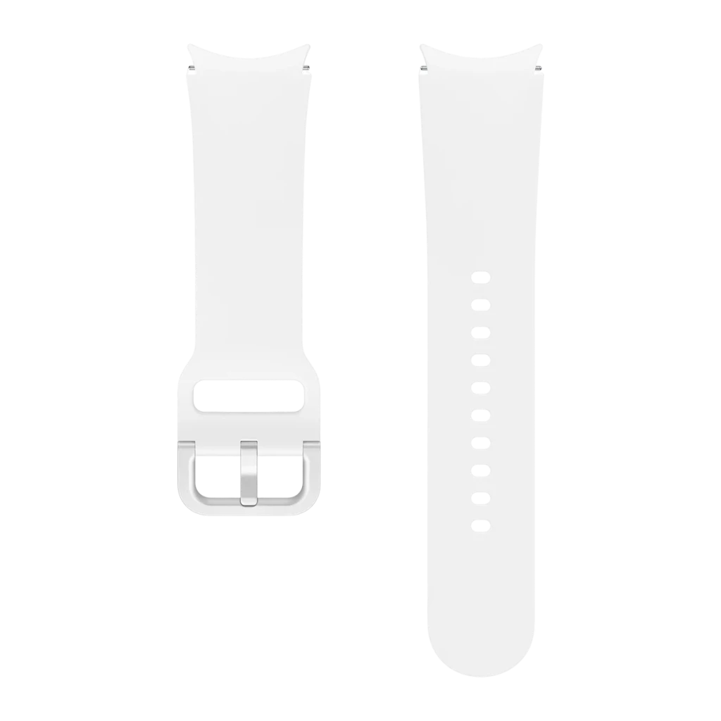 Bracelete smartwatch Samsung Sport Band 20mm S/M Branco Fluoroelastómero, vista frontal: duas metades brancas, fivela