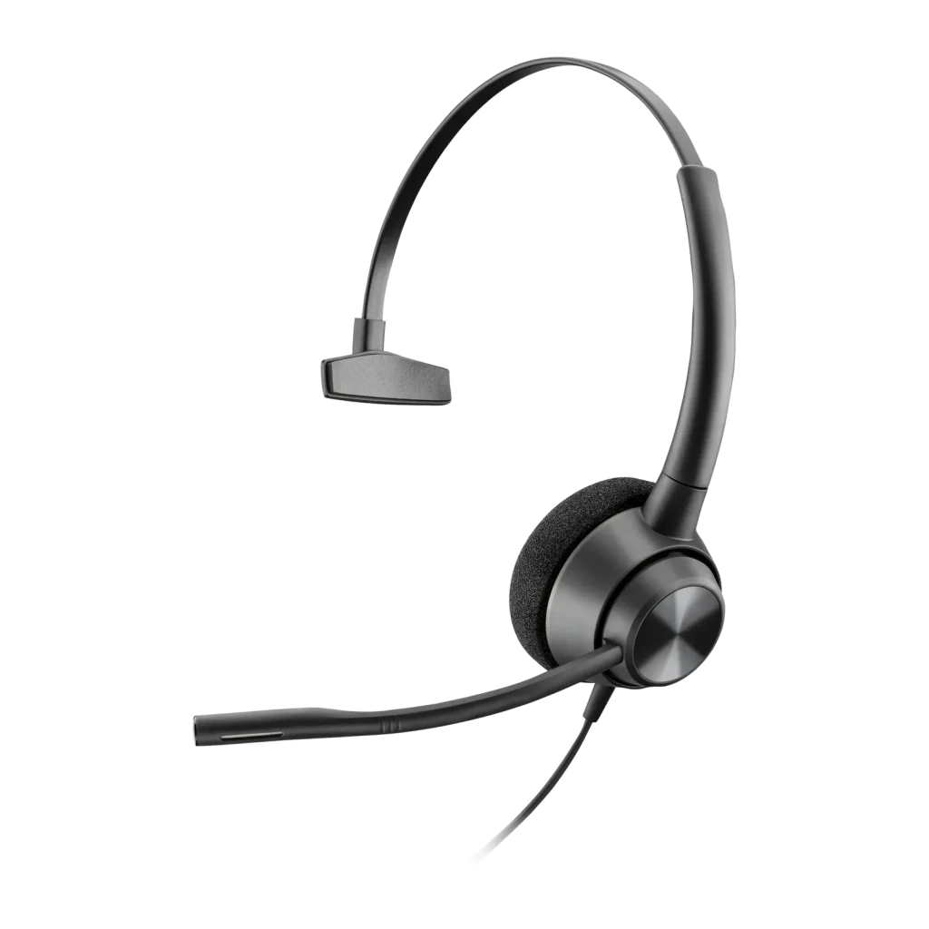 Casque Poly EncorePro 310 QD Monoaural Réduction de Bruit Noir, vue de face: écouteur unique avec coussin en mousse