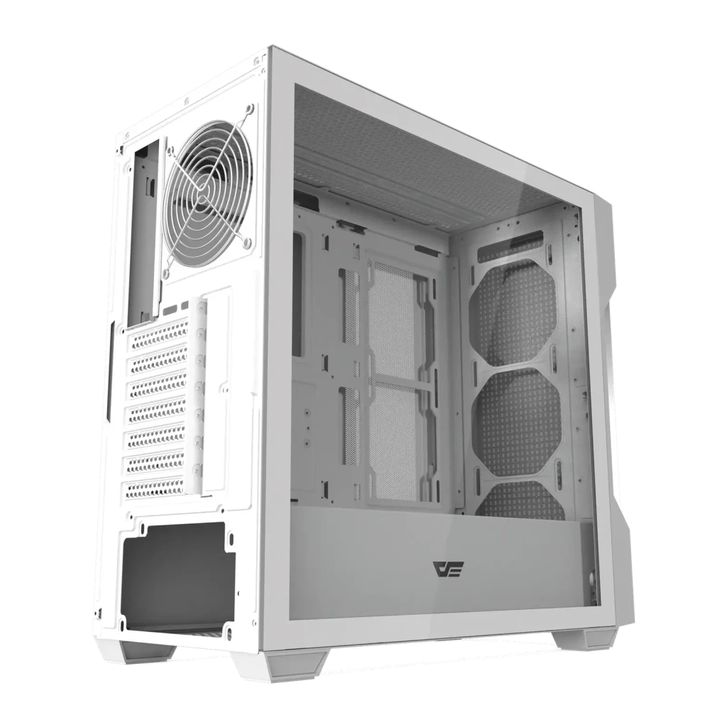 Boîtier PC Darkflash DS900 Mesh Verre Trempé ATX 454x218x470mm Blanc, détail: intérieur avec ventilateur supérieur, support