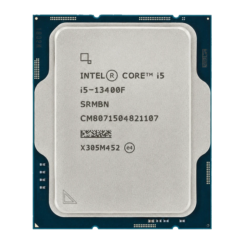 Intel Core i5-13400F Tray 10 Cœurs LGA1700, détail: IHS argenté avec sérigraphie du modèle et code série