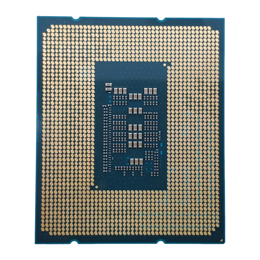 Intel Core i3-13100F Tray 4 Cœurs LGA1700, vue arrière: contacts dorés LGA1700 et composants SMD centraux
