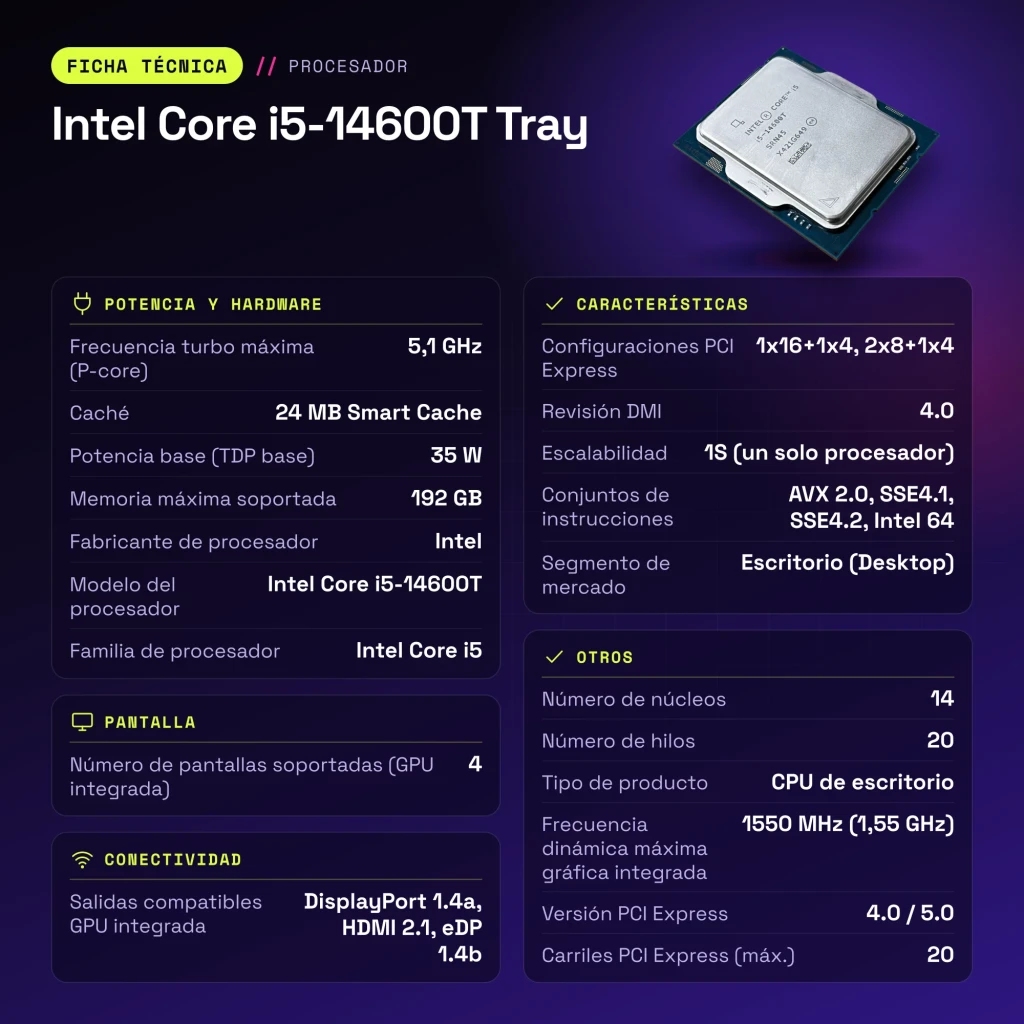 Intel Core i5-14600T Tray 14 Cœurs LGA1700 - caractéristiques