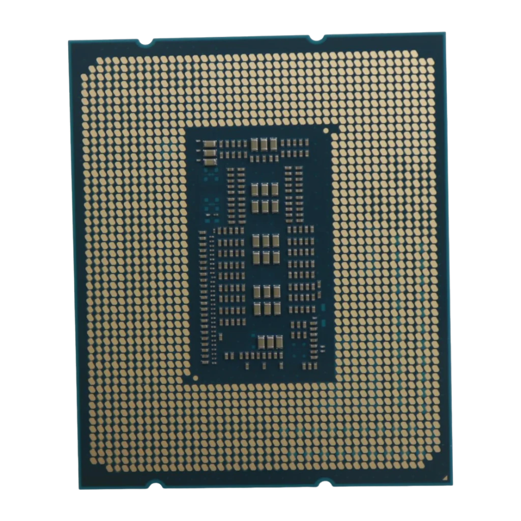 Intel Core i5-14600T Tray 14 Cœurs LGA1700, vue arrière: contacts dorés LGA1700 et zone centrale avec pads de signal